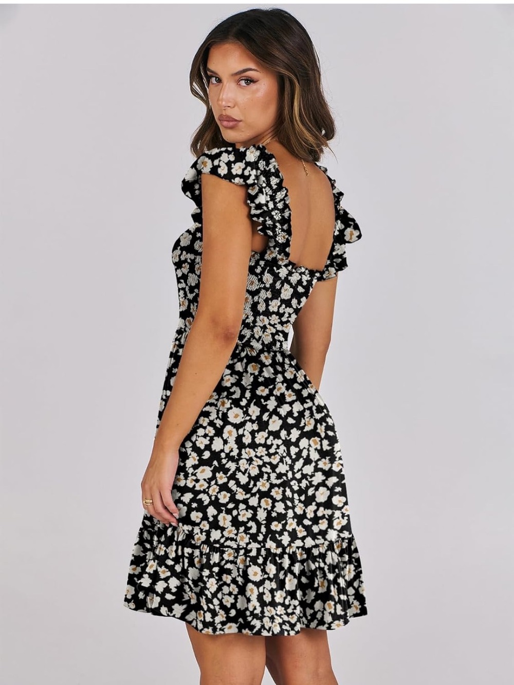Floral Smocked Black Sundress - Picture 2 of 5
